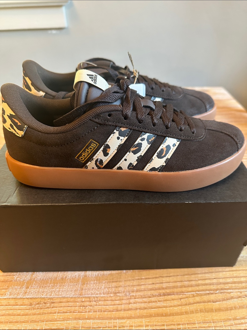 Adidas’s VL Court Brown Sneakers with Leopard-Print Stripes K13347